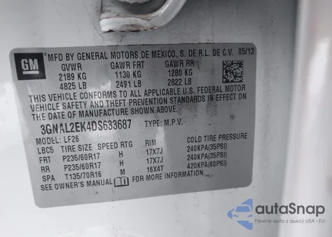 2013 Chevrolet Captiva Sport 2Ls from USA, damaged, VIN 3GNAL2EK4DS633687